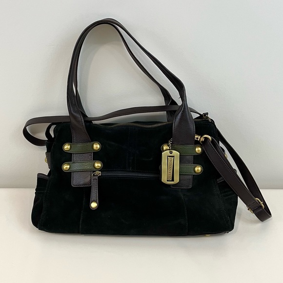 Tignanello Handbags - Tignanello Green Suede Purse Brass hardware